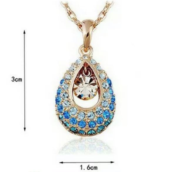 Womens 18k Gold Finish Teardrop Crystal Necklace